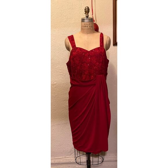 Grace Karin Contrast Fabric Sweetheart Neck Party Dress Red Size 2XL - Picture 2 of 12